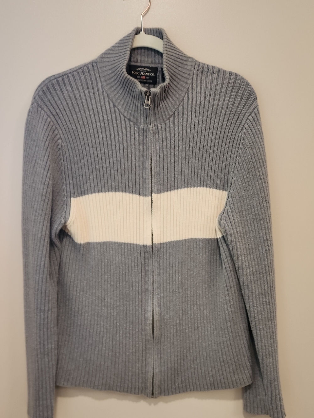Ralph Lauren Polo Jeans Co Zip Up Cardigan Ribbed Cotton Gray Men's size Large